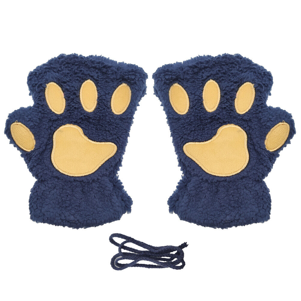 US Cat Claw Bear Paw Gloves Women Warm Plush Faux Fur Cosplay Fingerless Mittens