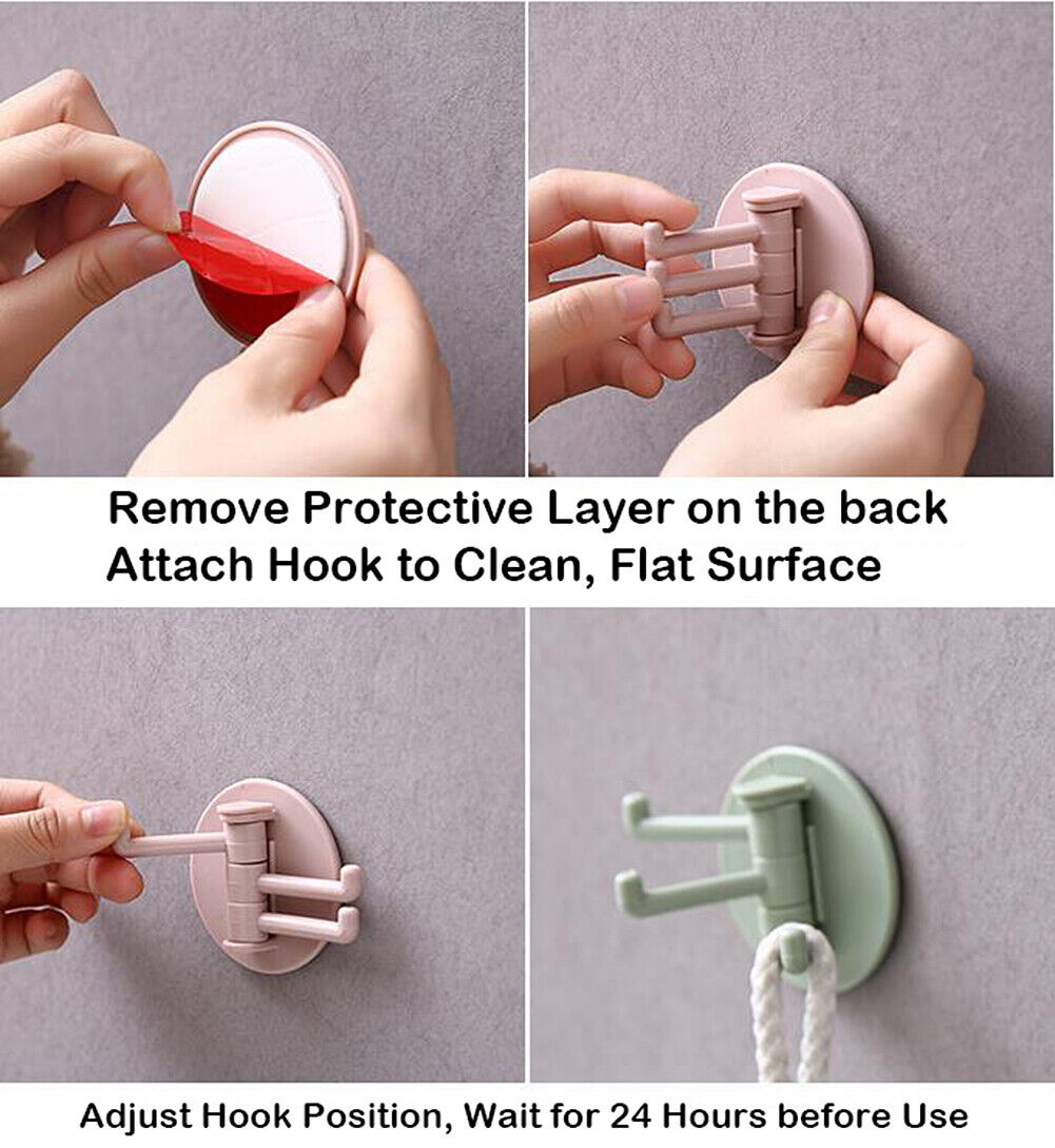 US 12-24PC Colorful 3-Hooks Self-adhesive Wall Hooks Hanger Kitchen Bathroom