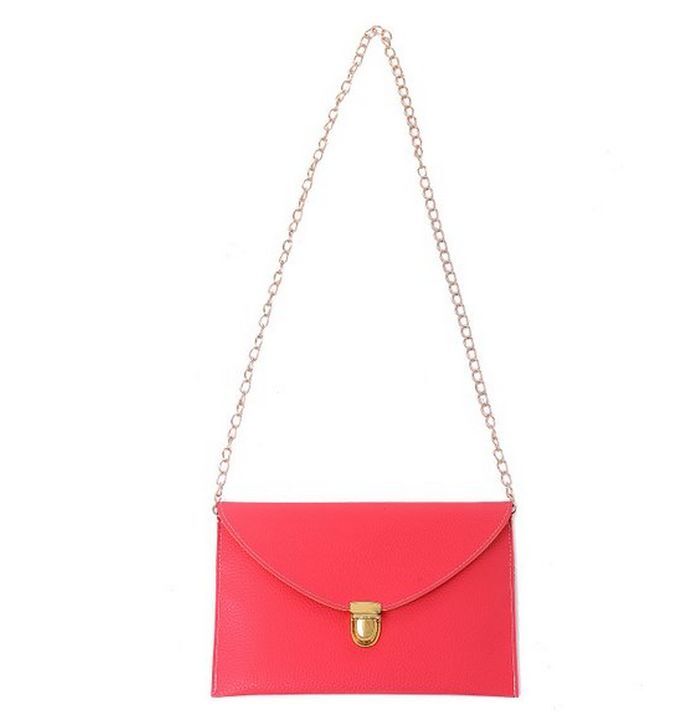 Fashion Leather Envelope Clutch with Drop-in Chain Shoulder Strap