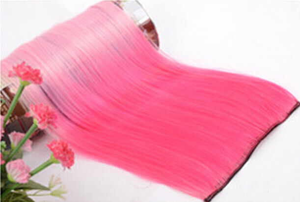 US STOCK 3/4 Head Fade Colorful Hair Extension Clip Straight Curly w/ 5 Clips