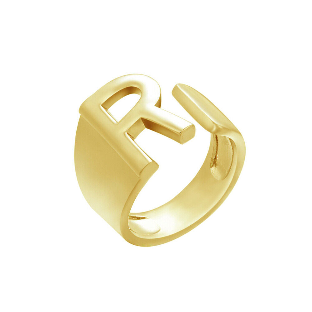 US Alphabet Letter A to Z Resizable Knuckle Ring Initial Gold Silver Letter Ring