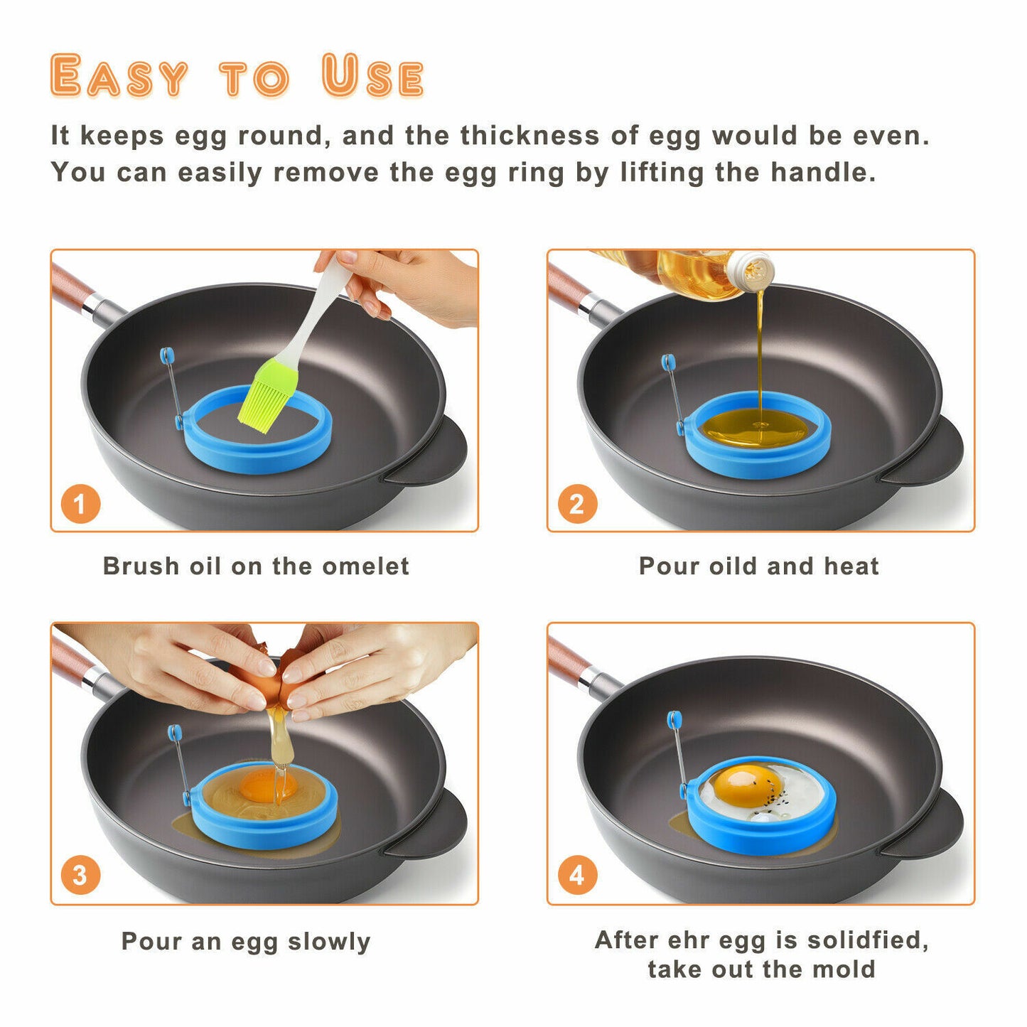 US 4PCS Silicone Egg Frying Mold Ring Pancake Silicone Non-stick Mould Tool Pan