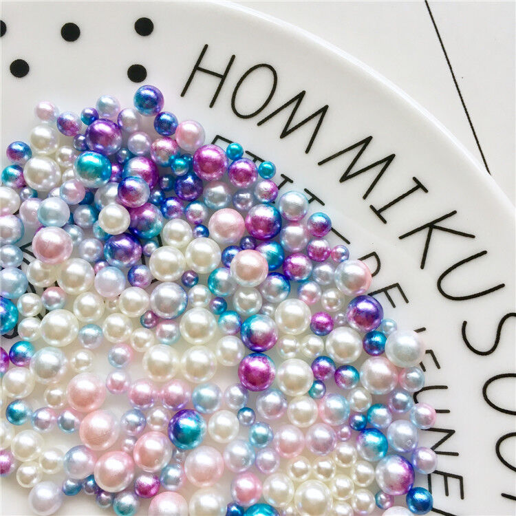 3-6mm Mix Size Acrylic Transition Color Round Pearl Loose Mermaid Beads Jewelry