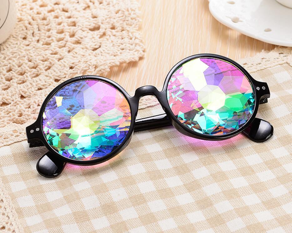 Festival Party Rave Kaleidoscope Rainbow Round Glasses Diffraction Crystal Lens