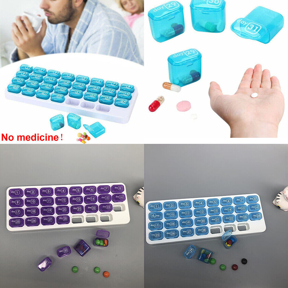 US 31 Day Monthly Pill Organizer Medication Pod Compartment Planner Box Plastic