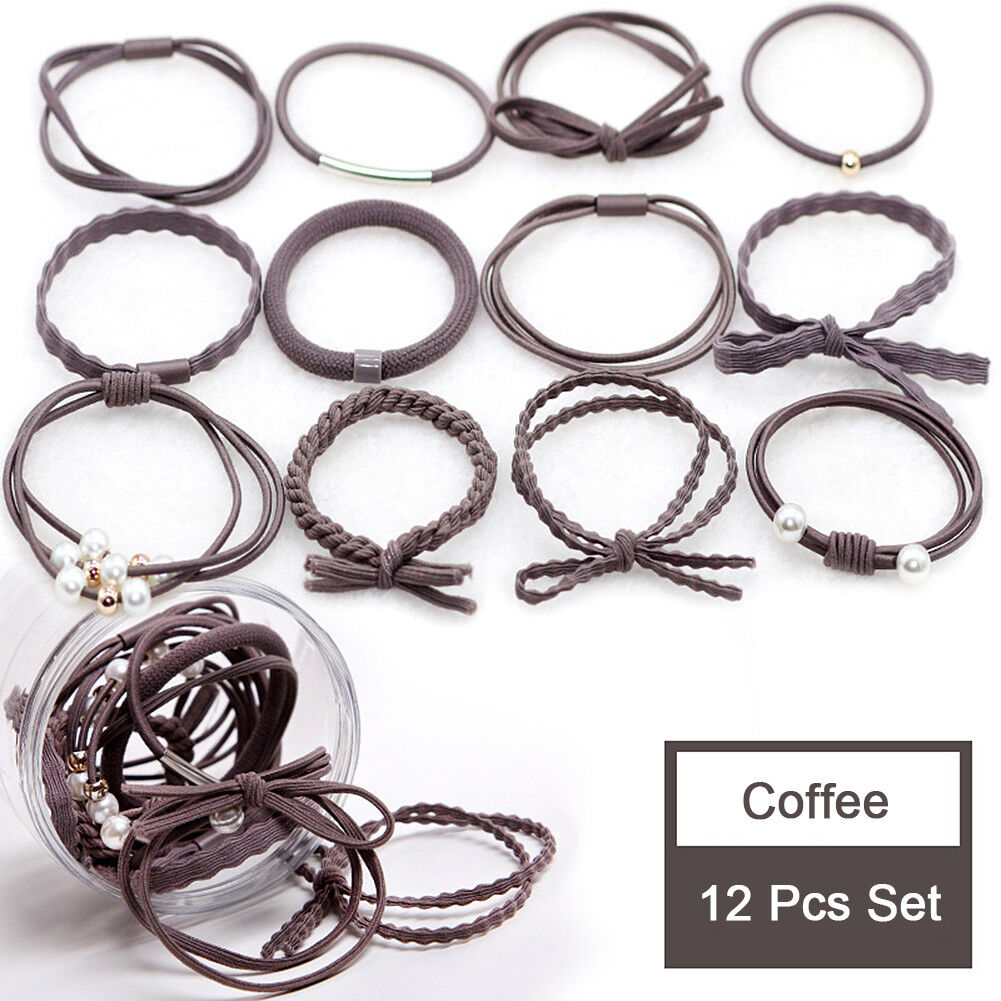 12Pcs/Set Korean Womens Elastic Ponytail Holder Rope Hair Tie Ring Hairband Band