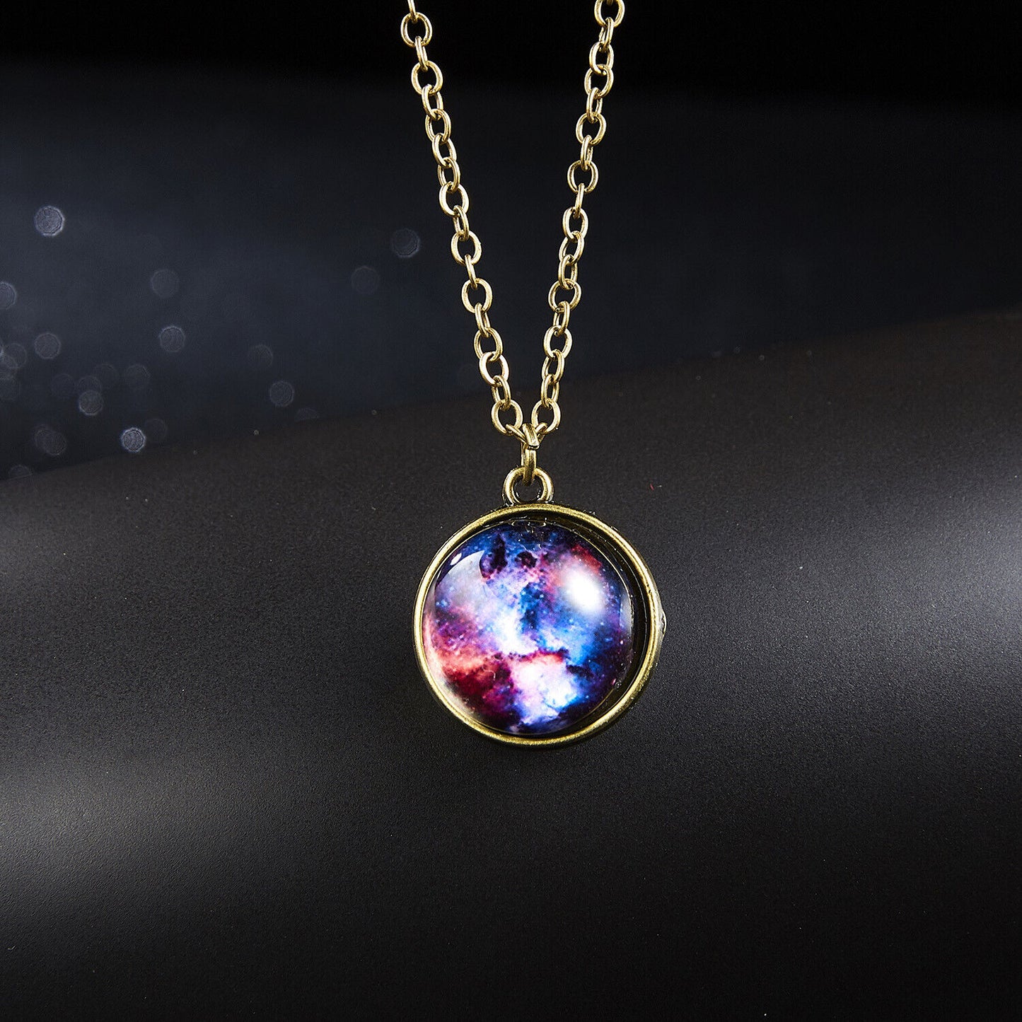 Glow in the Dark Galaxy Universe Stars Double Sided Glass Dome Planet NecklaceUS