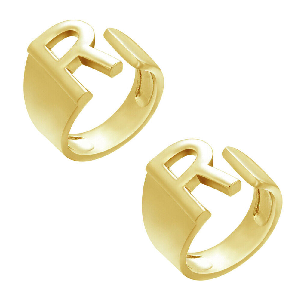 US Alphabet Letter A to Z Resizable Knuckle Ring Initial Gold Silver Letter Ring