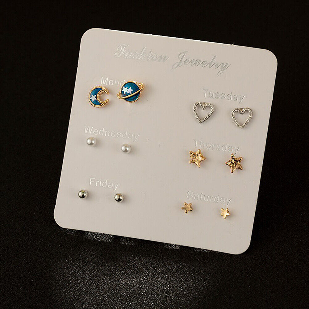 US 6~7 Pairs/Set Korean Style Week Earrings Set Crystal Rhinestone Ear Stud Gift