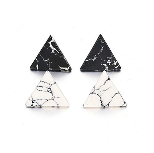 Magik Faux White Black Punk Simple Marble Stone Geometric Shaped Stud Earrings