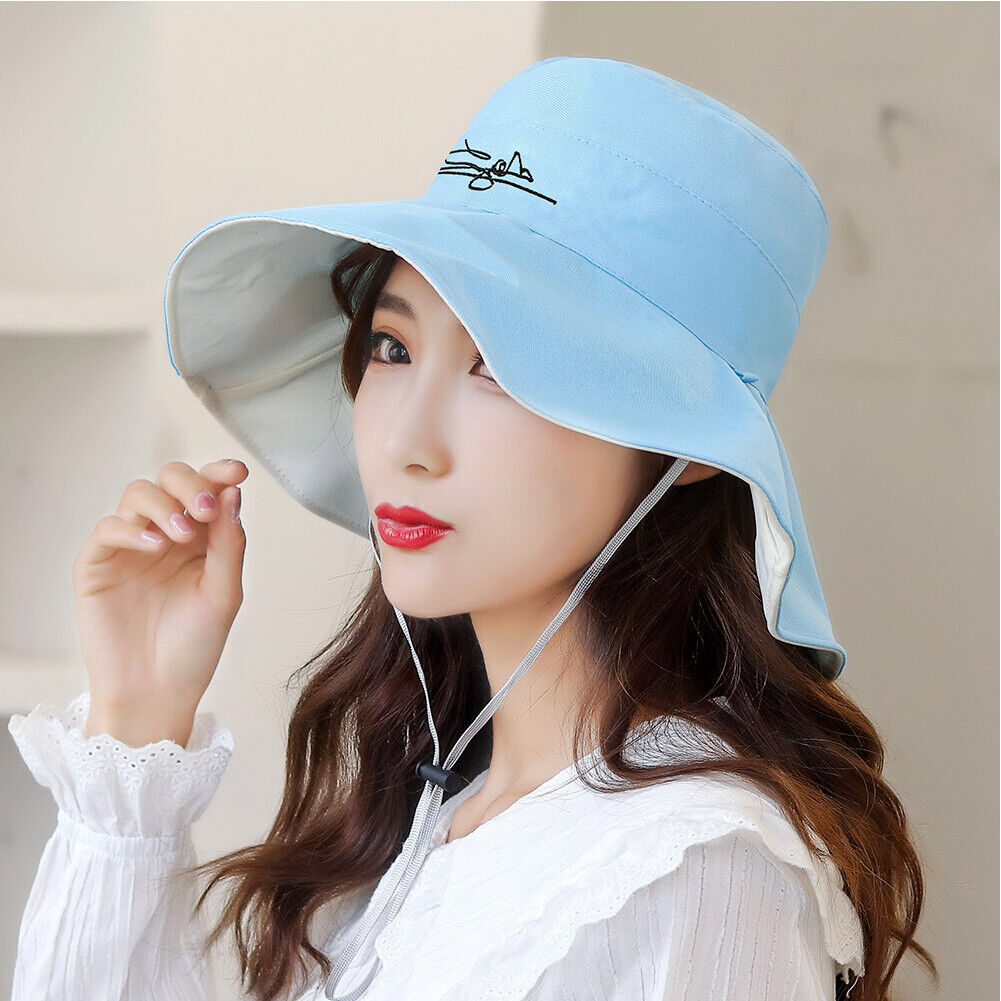 US Daisy Double-Sided UV Protection Wide Brim Bucket Hat Sun Beach Fisherman Cap