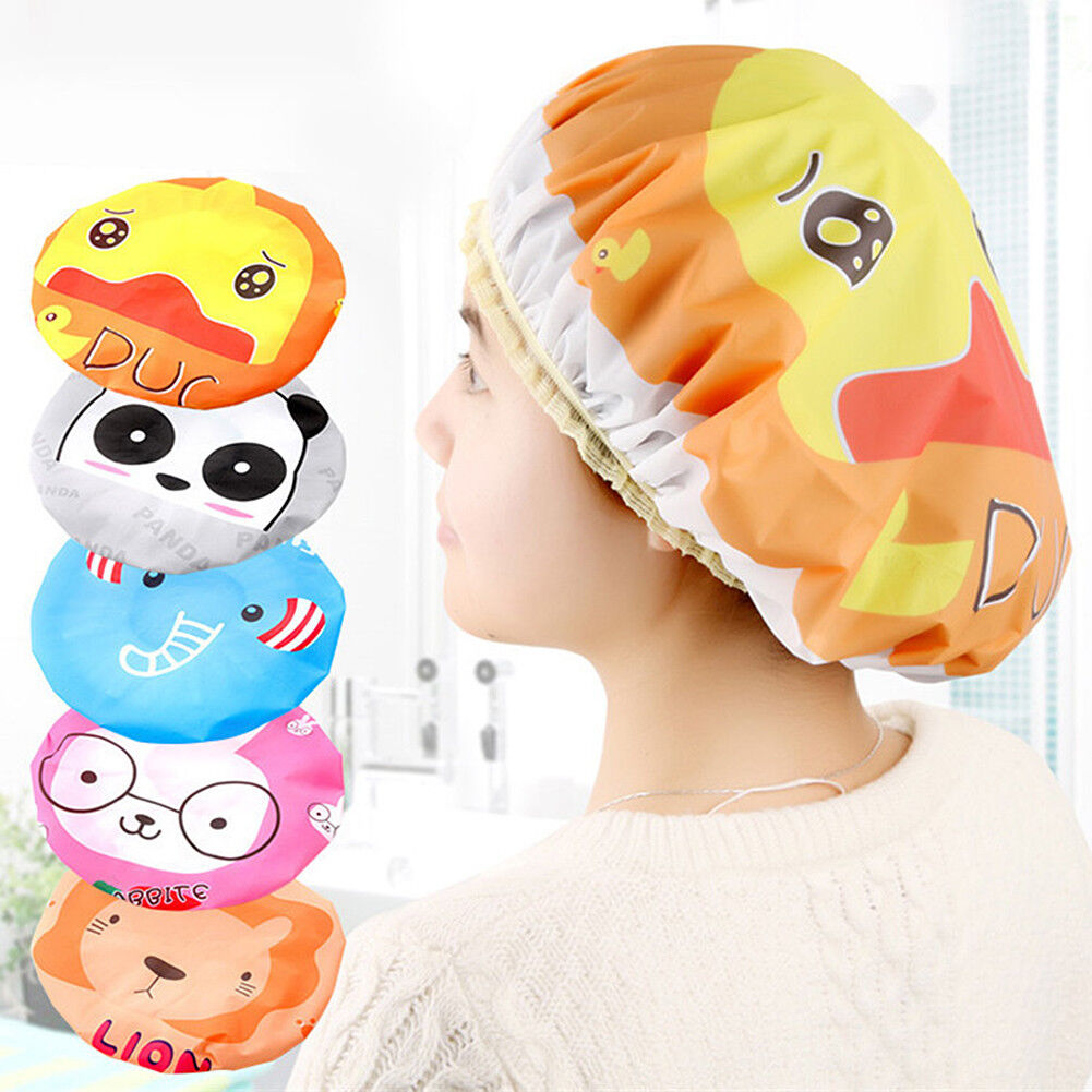3-6 Pcs Women Shower Cap Waterproof Elastic Bath Hat Cleaning Hat Cute Kid Adult