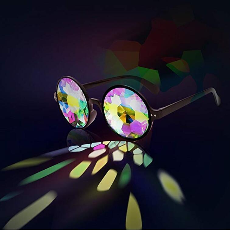 Festival Party Rave Kaleidoscope Rainbow Round Glasses Diffraction Crystal Lens