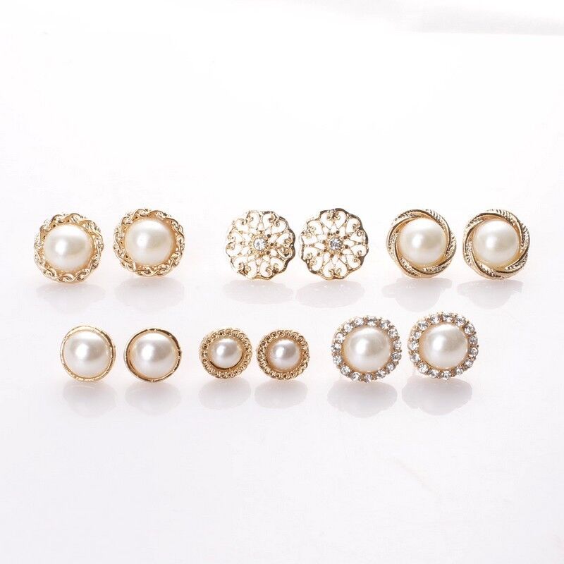 US Lot 4~12 Pairs Rhinestone Crystal Pearl Earrings Set Women Ear Stud Jewelry