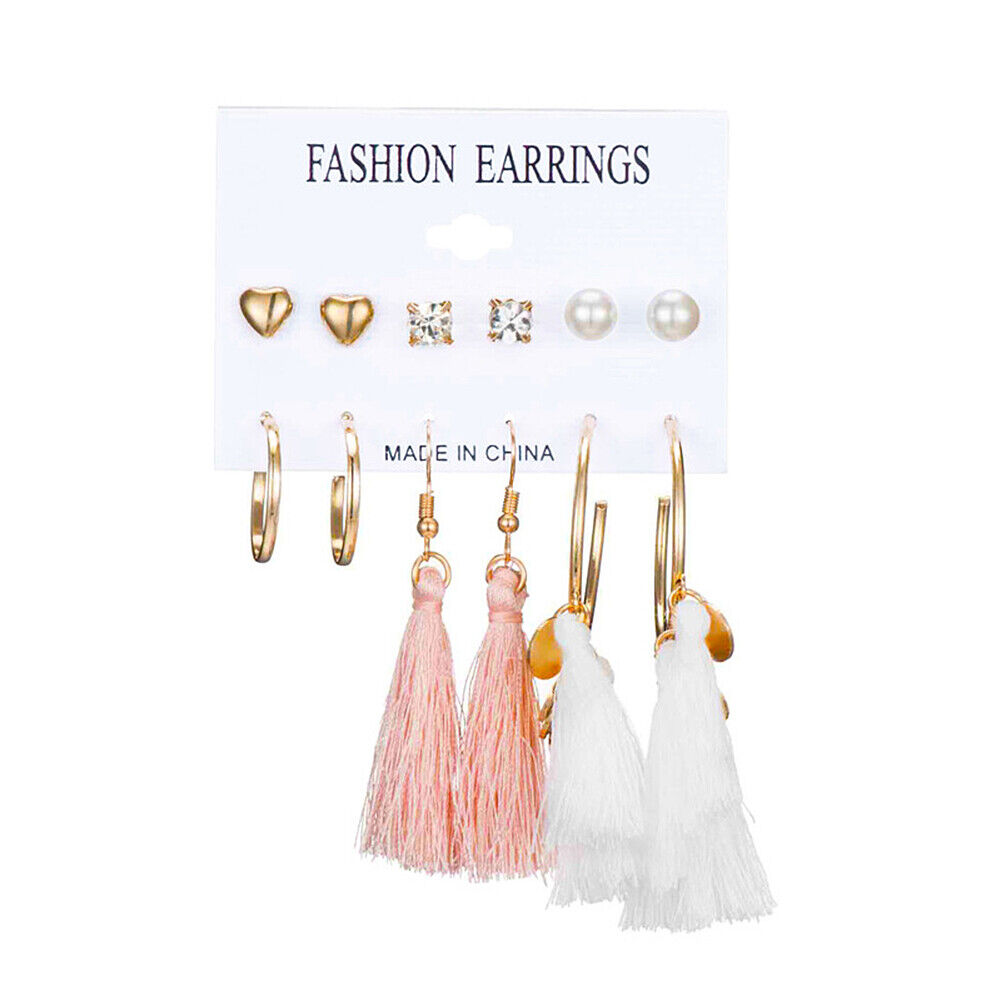 US Lot 4~12 Pairs Rhinestone Crystal Pearl Earrings Set Women Ear Stud Jewelry