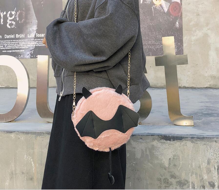 Magik Devil Monster Crossbody Shoulder Bag Faux Fur Fluffy Bat Doll Toys Handbag