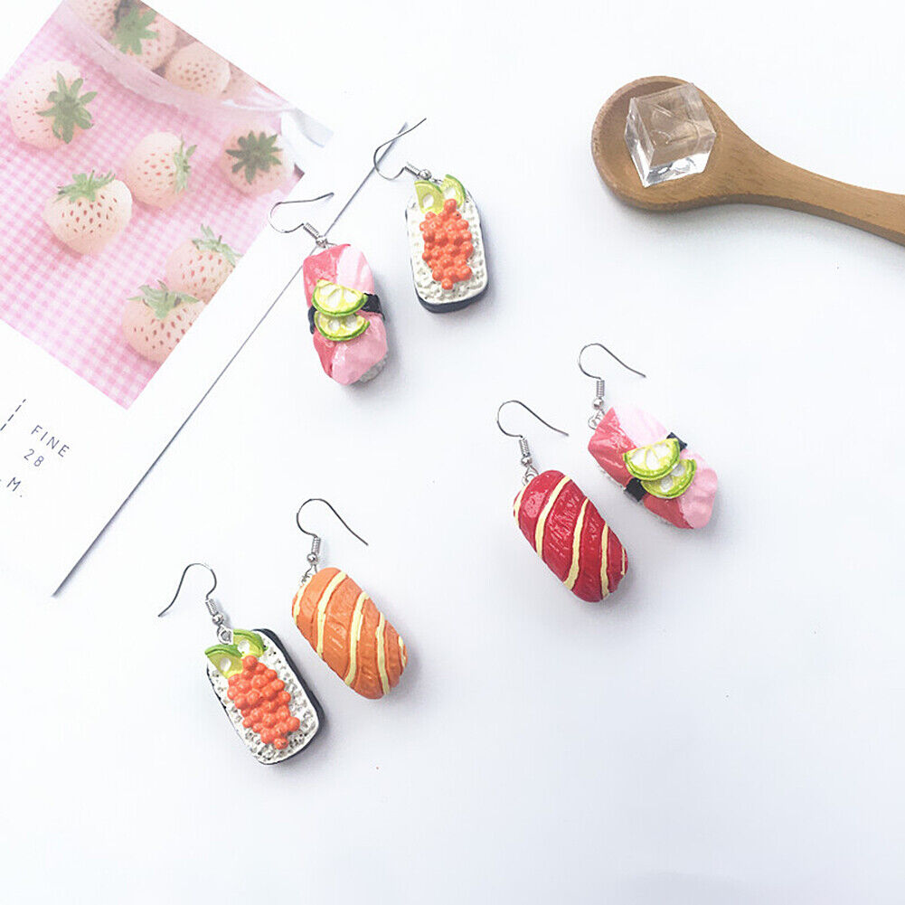 US Kawaii Sushi Sashimi Nigiri Food Salmon Fish Roes Earrings Miniature Gifts