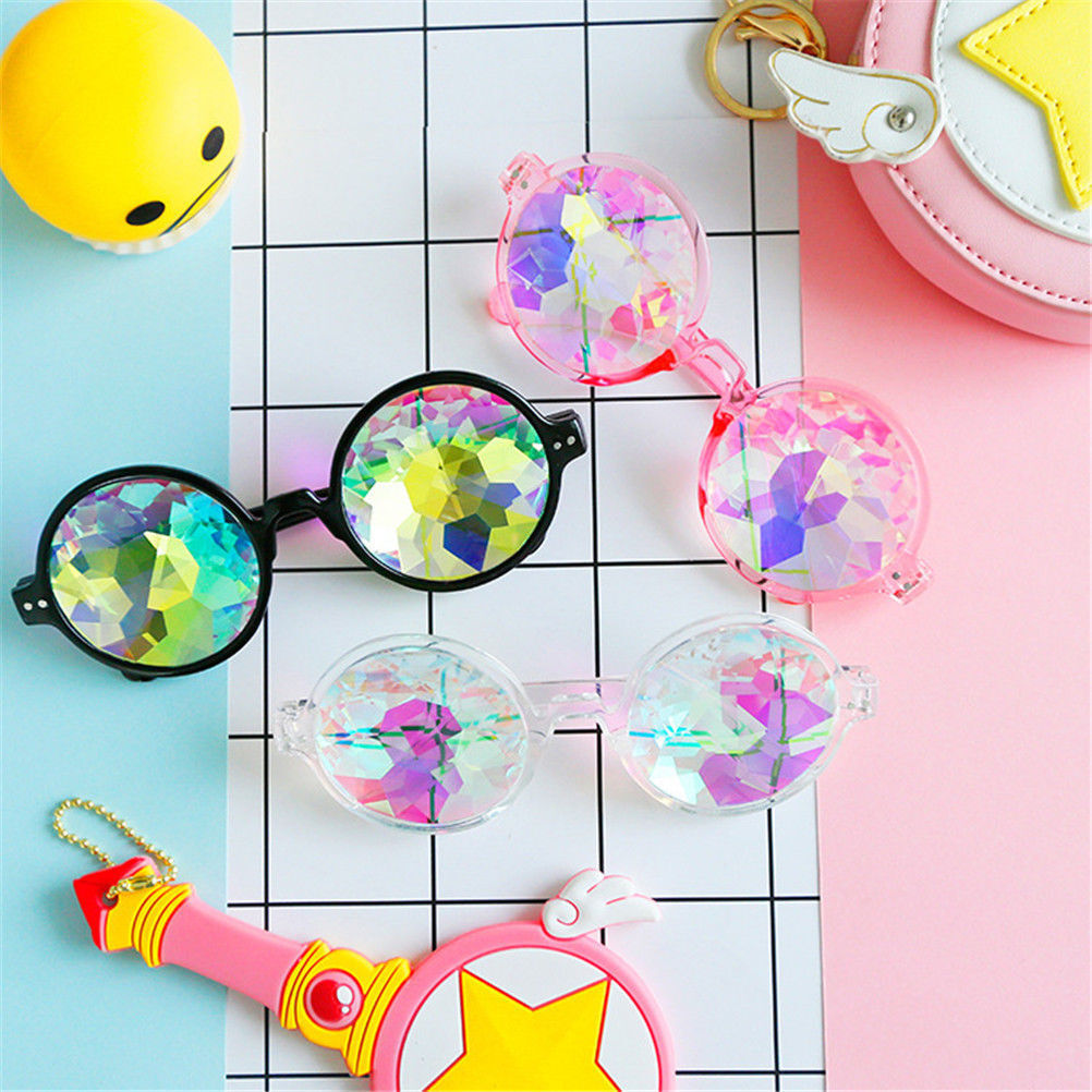 Festival Party Rave Kaleidoscope Rainbow Round Glasses Diffraction Crystal Lens