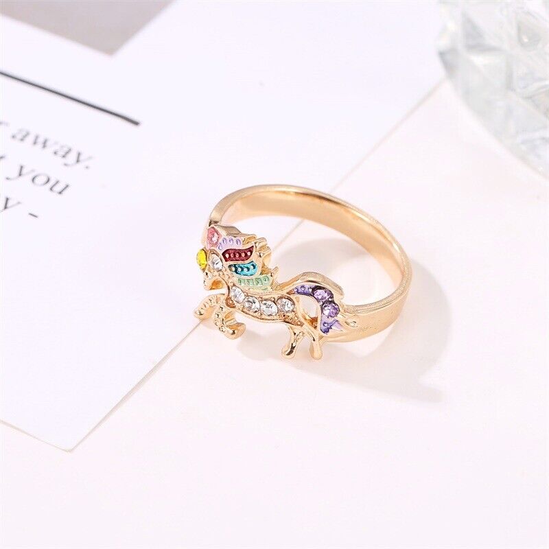 US Unicorn Jewelry Rainbow Rhinestone Crystal Necklace/ Bracelet/ Earring/ Ring