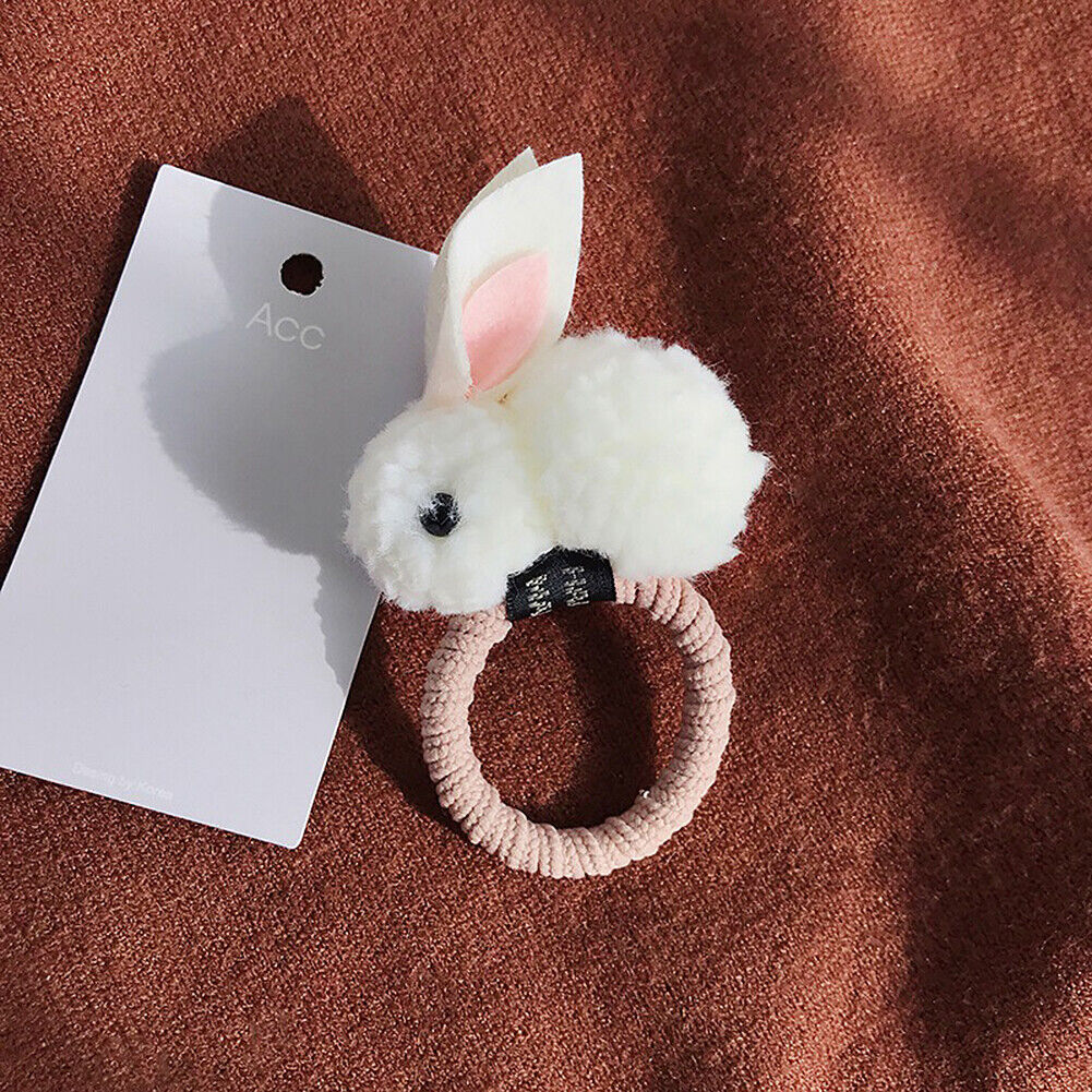 US Pompom Ball Rabbit Hair Rope Tie Ponytail Holder + Hair Clip Girl Gift Set