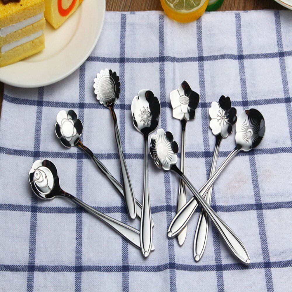 8 Pack Magik Floral Stainless Steel Tableware Creative Flower Coffee Spoon Set