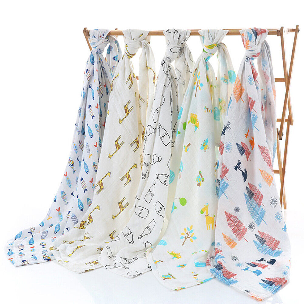 US 5 Pack Baby Swaddle Blanket Sleeping Receiving Blanket Bamboo Muslin Wrap