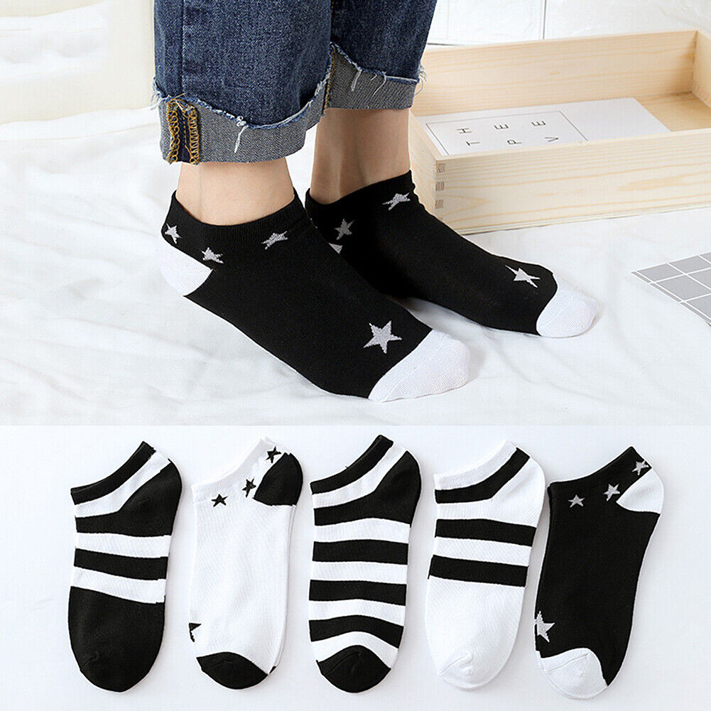 US 5 Pairs Men Women Low Cut Liner Multi Pattern Boat Socks Daisy Bear Stripes