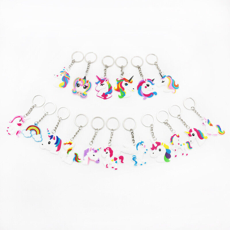US 48Pcs PVC Unicorn Horse Keychain Keyring Handbag Key Ring Bag Charm Pendant