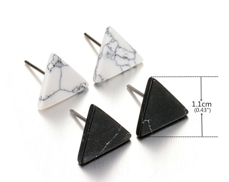 Magik Faux White Black Punk Simple Marble Stone Geometric Shaped Stud Earrings