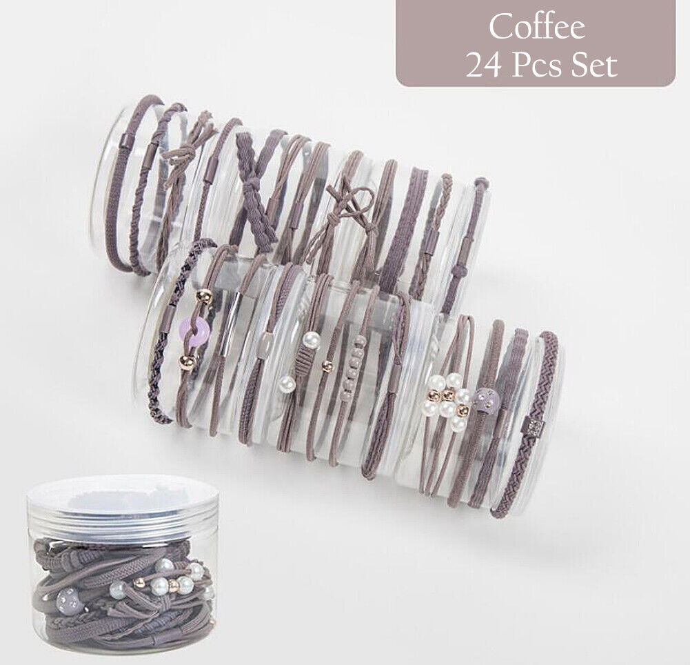 24 Pcs Set Korean Women Elastic Ponytail Holder Rope Hair Tie Ring Hairband Band