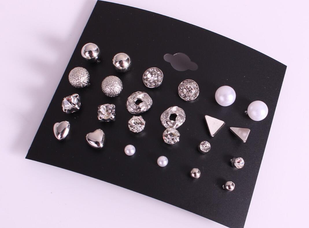 US Lot 4~12 Pairs Rhinestone Crystal Pearl Earrings Set Women Ear Stud Jewelry