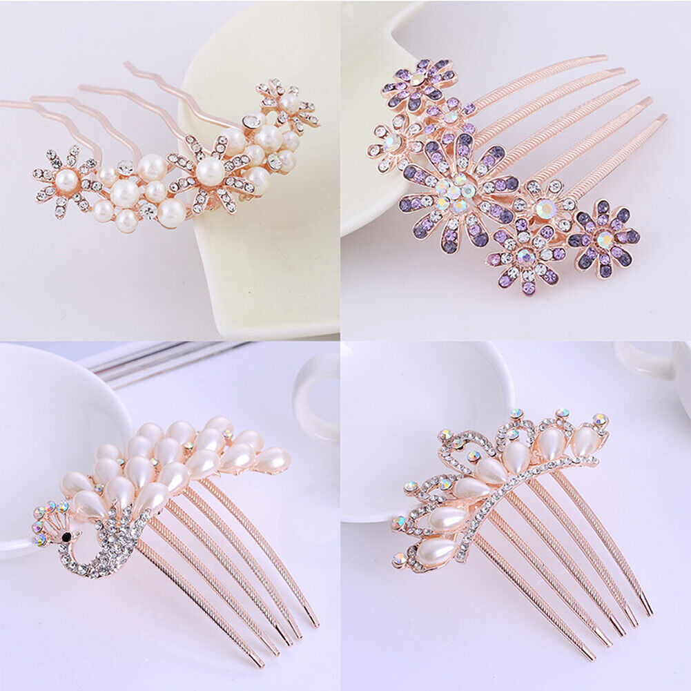 US Lady Bride Comb Clip Floral Head Piece Crystal Chinese Style Flower Hair Pins