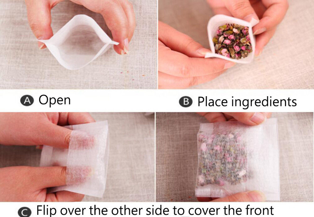 US 100-400 pcs Disposable Filter Drawstring Flip Empty Teabag Herb Loose Tea Bag