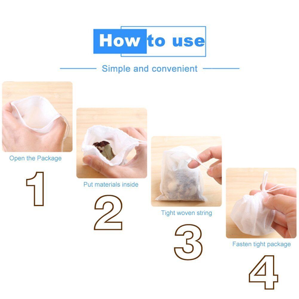 US 100-400 pcs Disposable Filter Drawstring Flip Empty Teabag Herb Loose Tea Bag