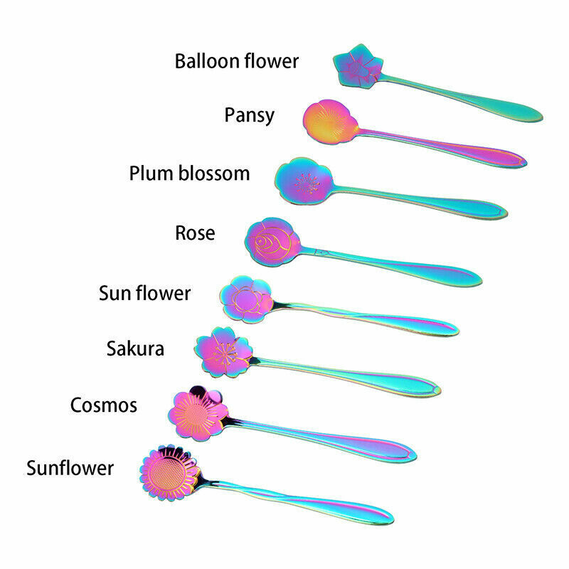 8 Pack Magik Floral Stainless Steel Tableware Creative Flower Coffee Spoon Set