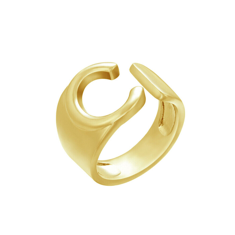 US Alphabet Letter A to Z Resizable Knuckle Ring Initial Gold Silver Letter Ring