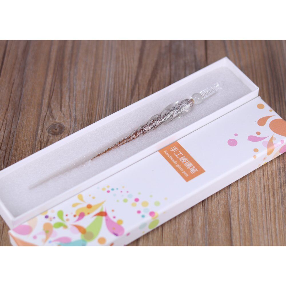 US 3D Glass Signature Pen Nib Elegant Crystal Dip Sign Pen w/ Box Gift Holiday