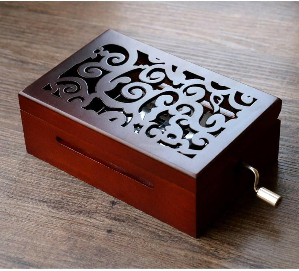 US 15-30 Notes Vintage Carved Wood Mechanism DIY Songs Handcrank Music Box Gift