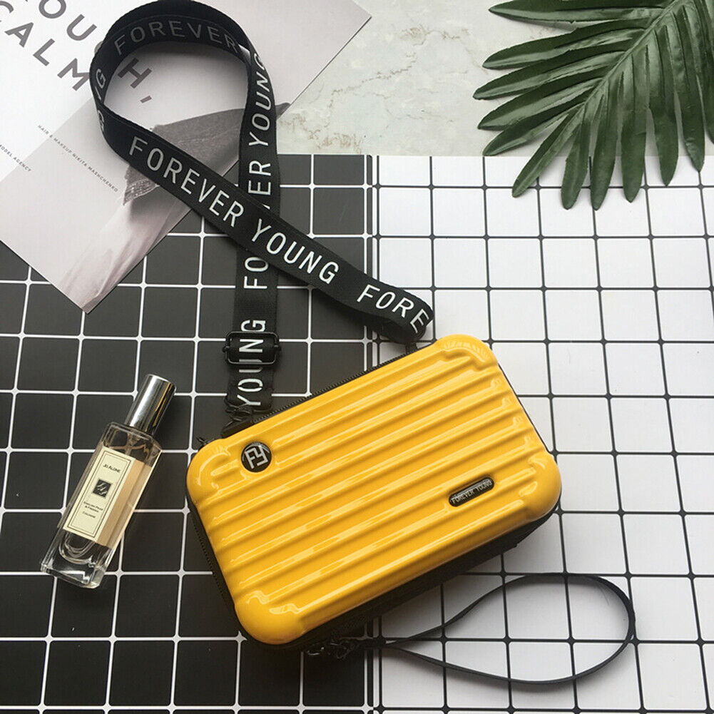 US Women Suitcase Box Shape Crossbody Shoulder Bag Letter Band Travel Carrying