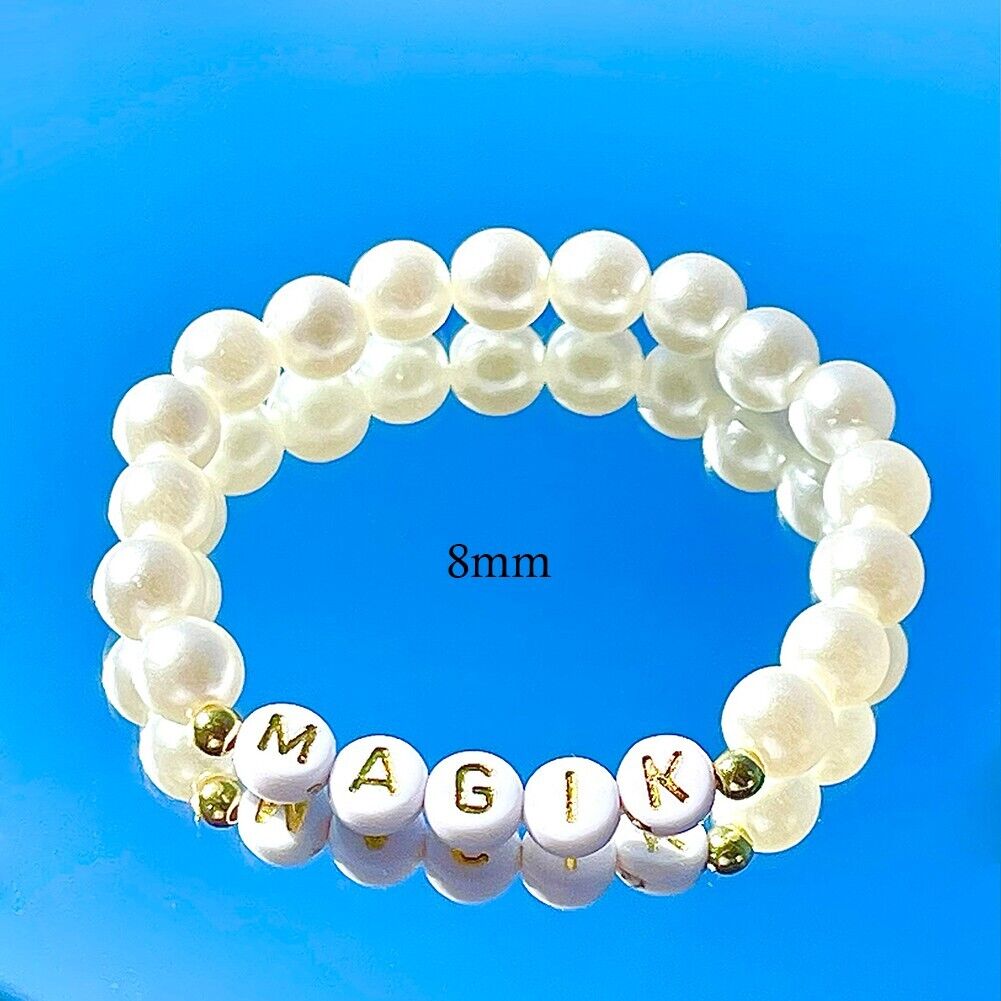 Magik Custom Name Bracelet High Luster Imitation Pearl Stackable Mama Bracelet