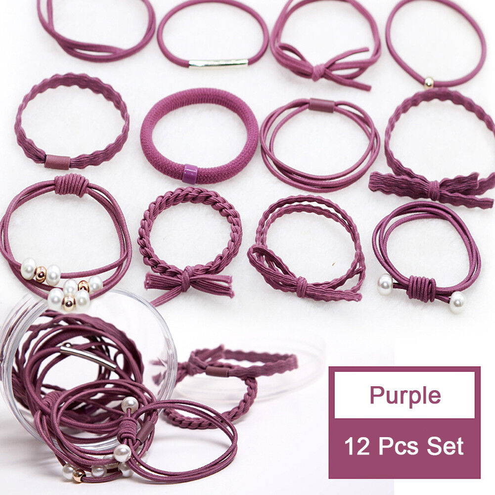 12Pcs/Set Korean Womens Elastic Ponytail Holder Rope Hair Tie Ring Hairband Band