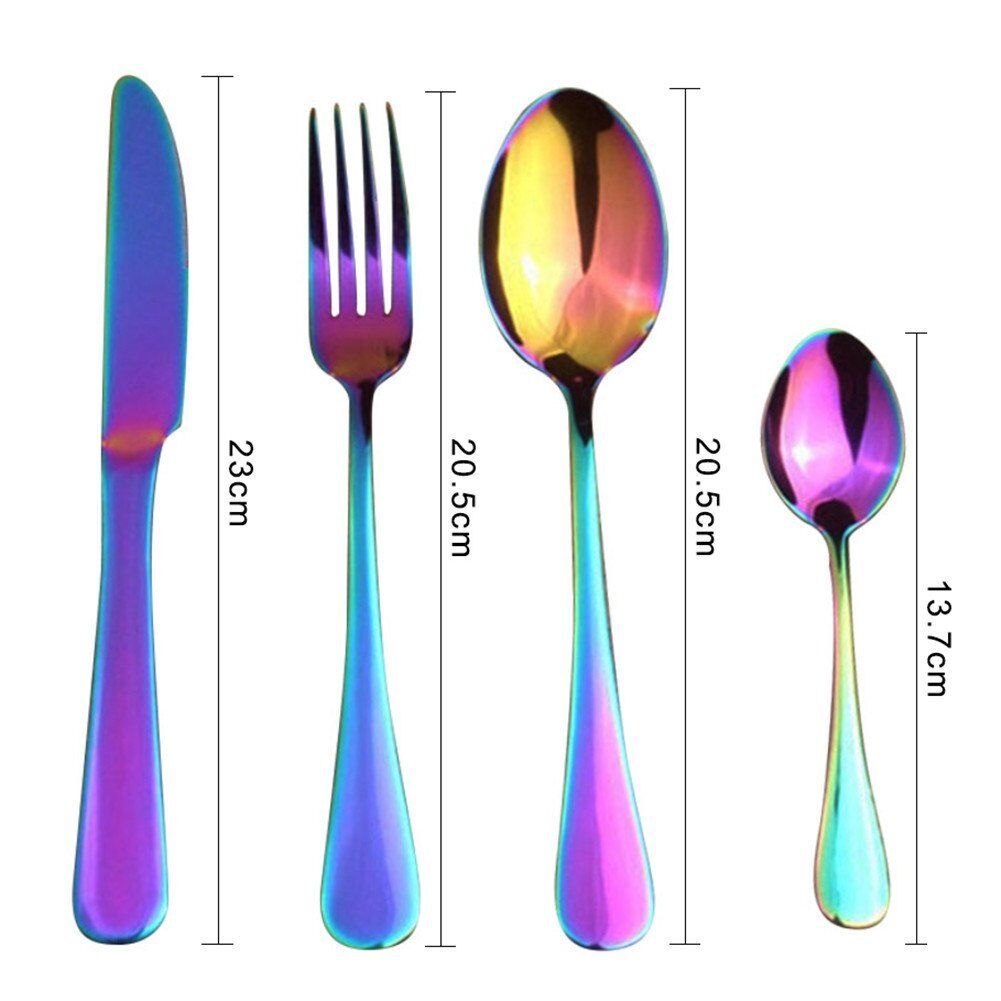 4Pcs Flatware Rainbow Dinnerware Stainless Steel Tableware Set Fork Spoon Knife