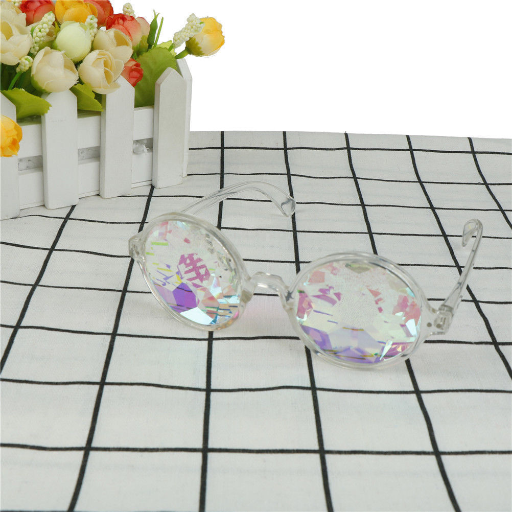 Festival Party Rave Kaleidoscope Rainbow Round Glasses Diffraction Crystal Lens