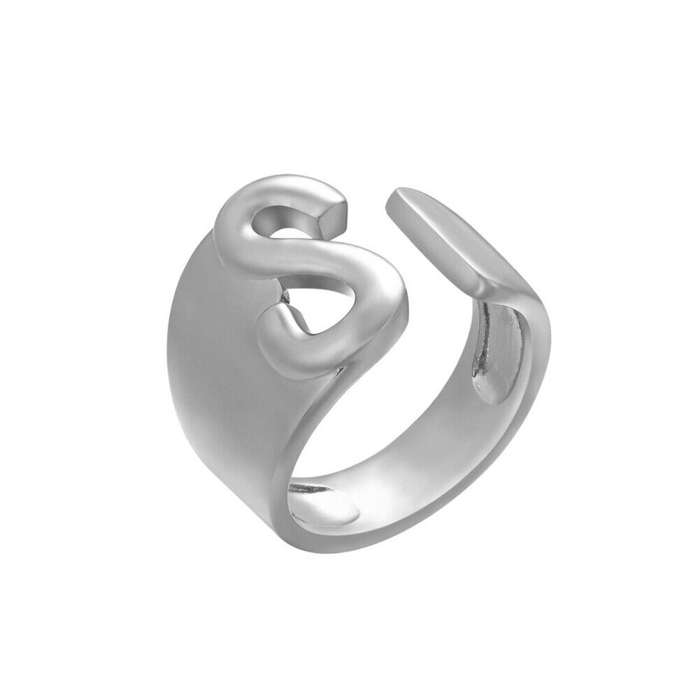 US Alphabet Letter A to Z Resizable Knuckle Ring Initial Gold Silver Letter Ring