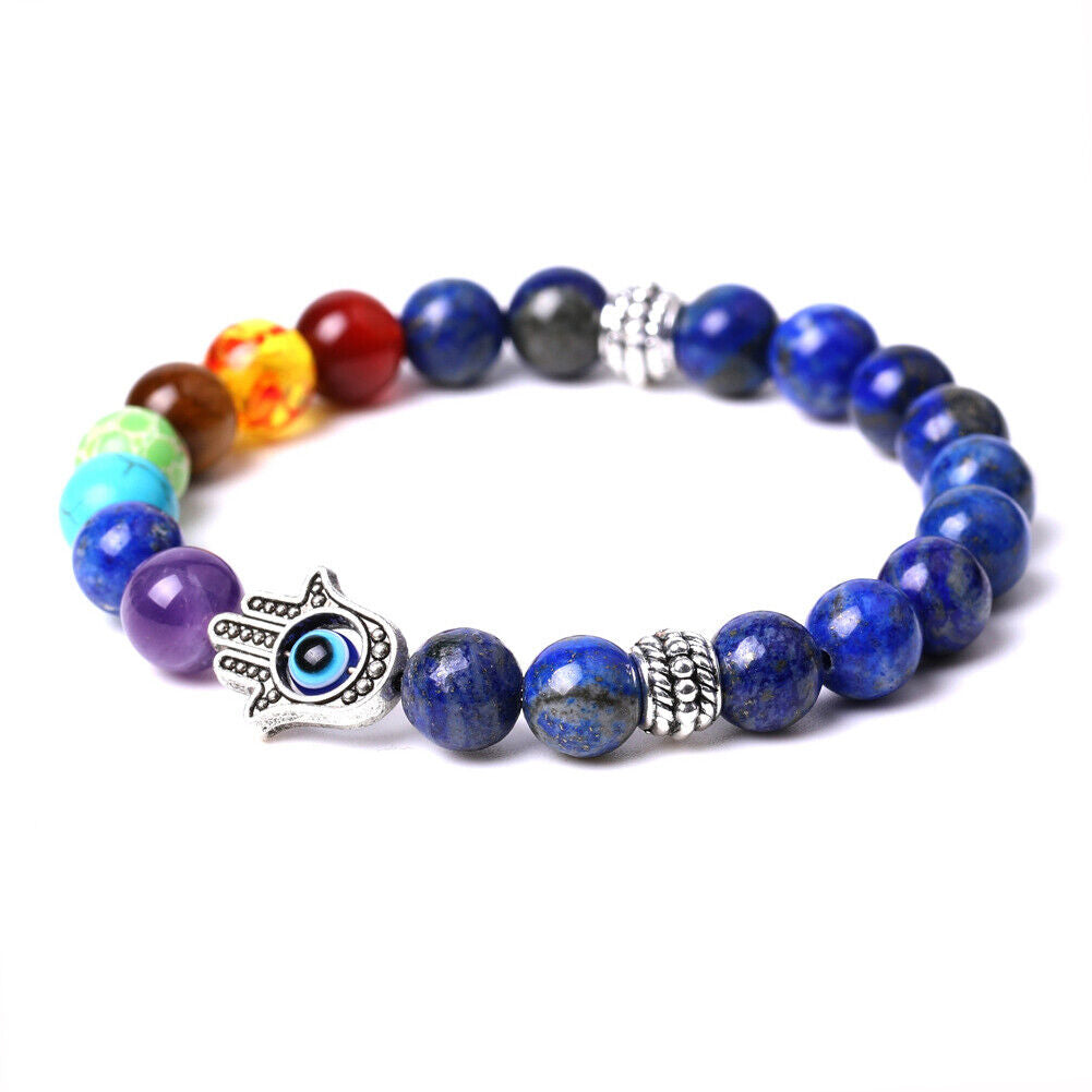 US 1-2Pcs Hamsa Hand Fatima 7-Chakra Lava Agate Beads Bracelet Reiki Energy Yoga