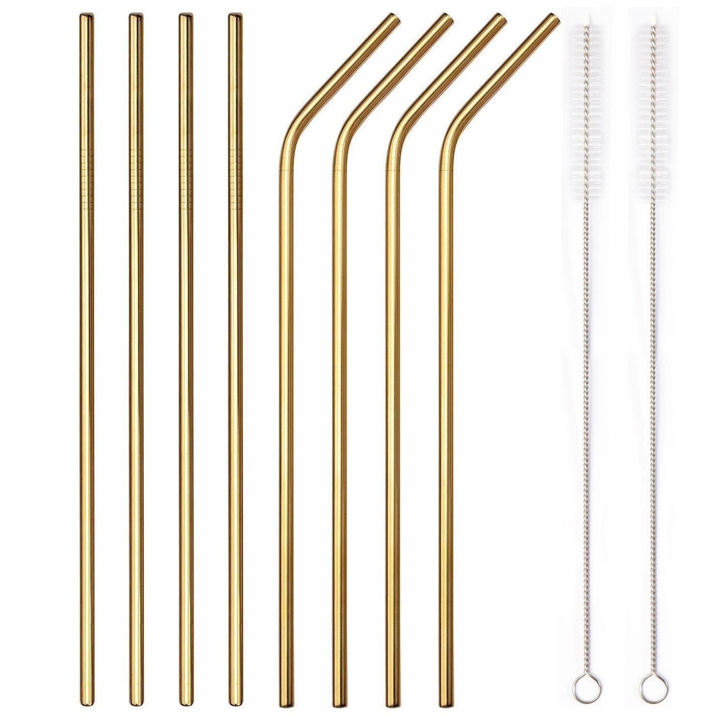 US 8pcs 10.5" Stainless Steel Ultra Long Metal Cocktail Straw + 2 Cleaner Brush