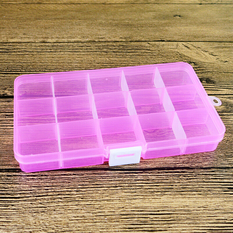 2 Pack Plastic Storage Box Jewelry Earring Tool Containers w/Divider, 10-15 Grid