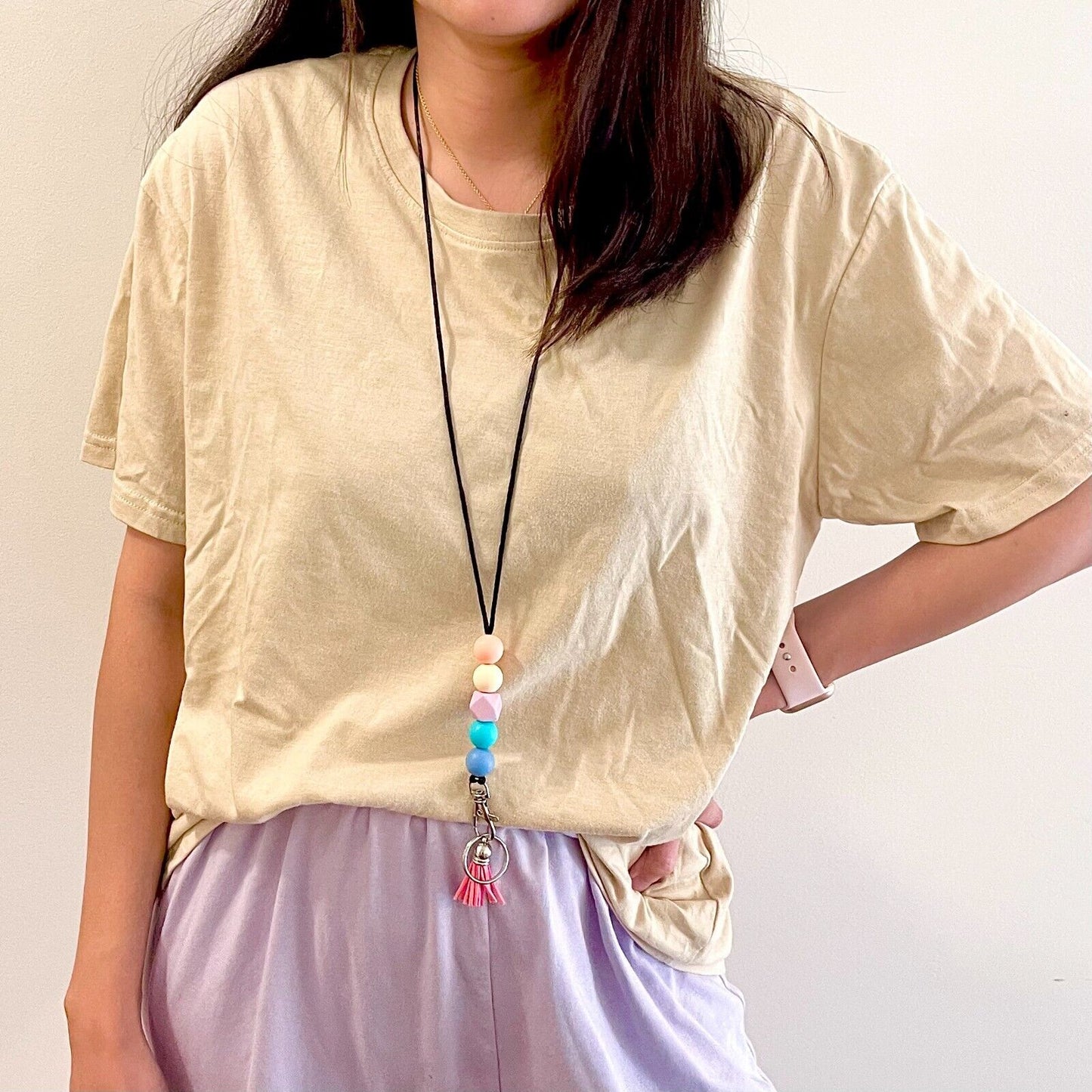 US Handmade Silicone Beaded Lanyard Teacher Nurse Employees Students with Tassel