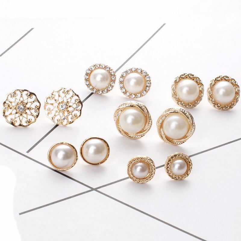 US Lot 4~12 Pairs Rhinestone Crystal Pearl Earrings Set Women Ear Stud Jewelry