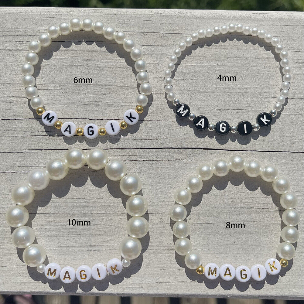 Magik Custom Name Bracelet High Luster Imitation Pearl Stackable Mama Bracelet